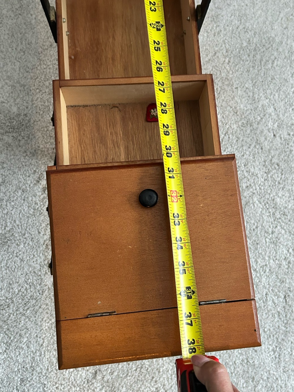 Vintage Wooden Sewing Box with Black Accents and feet. - Picture 12 of 15